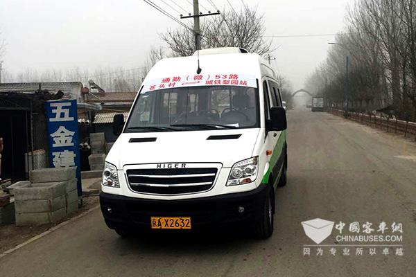 從蒼頭村到城鐵梨園站的海格H6V微循環(huán)公交車(chē)